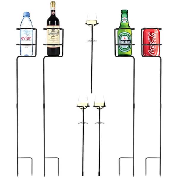 Heavy Duty Outdoor Drink Holder 7-pack, Steel Yard Stakes with Powder Coat Finish, 4 Pack Bases & 3 Extra Goblet Holders