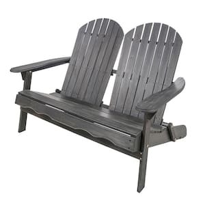 Dark Gray Solid Wood Outdoor Adirondack Loveseat Sofa
