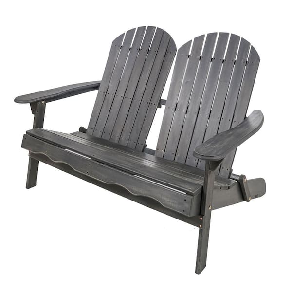 Tidoin Dark Gray Solid Wood Outdoor Adirondack Loveseat Sofa
