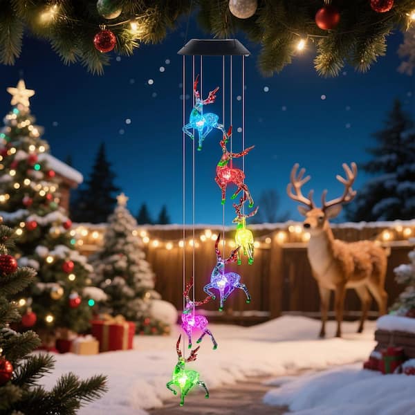 OGETFUUR Christmas Waterproof Hanging Solar LED Light Elk Wind