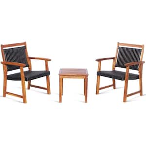 3 -Pieces Wicker Patio Bistro Set Outdoor Acacia Wood Table and Chairs Set
