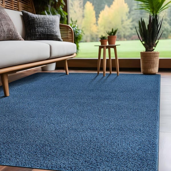 5 ft. x 7 ft. Blue Silky Solid Plus Thick Pile Non Slip Easy Clean Non Shedding Modern Indoor Area Rug