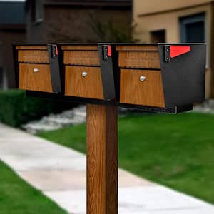 Mail Manager X3 Locking Mailbox Combo Kit w/In-Ground Post, Wood Grain & Black, 3 Way Multi Mount High Security Cluster