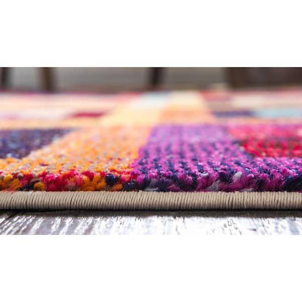 Unique Loom Estrella Collection Light Colors, Abstract, Modern, Vibrant  Area Rug (9' 0 x 12' 0 Rectangular, Pink/Ivory)