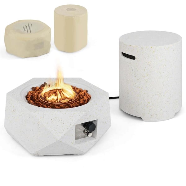 Costway 28 in. Hexagon Terrazzo Propane Gas Fire Pit Table Set with Hideaway Tank Holder