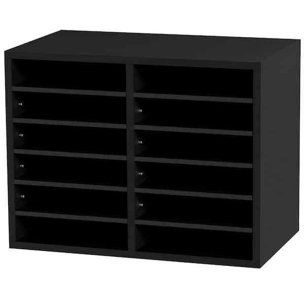 Wood Literature Organizer, 12 Compartments, File Sorter with Removable Shelves, Mailboxes Slot for Office Home Classroom