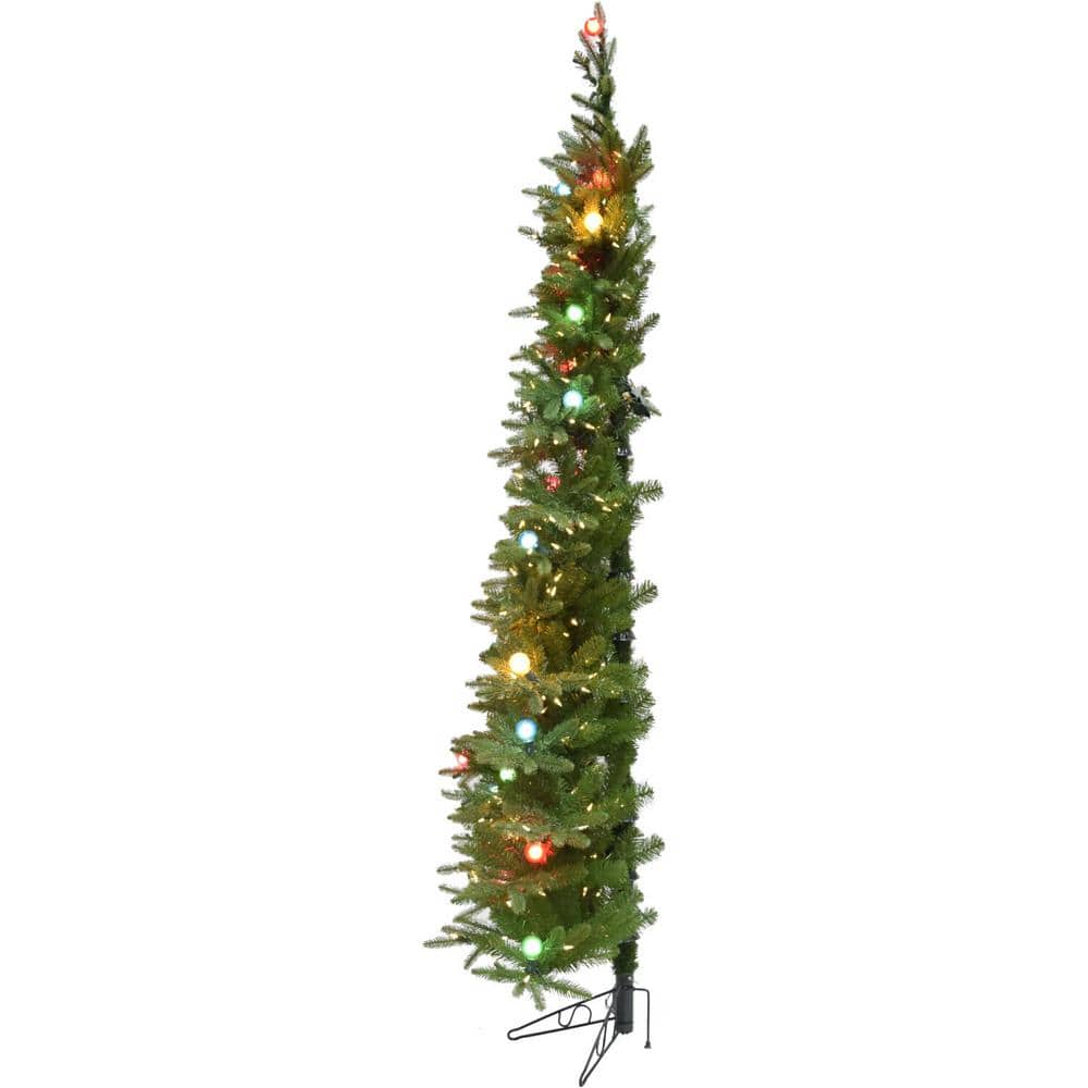 6.5 ft. Green Half Artificial Christmas Tree with Multicolor Lights