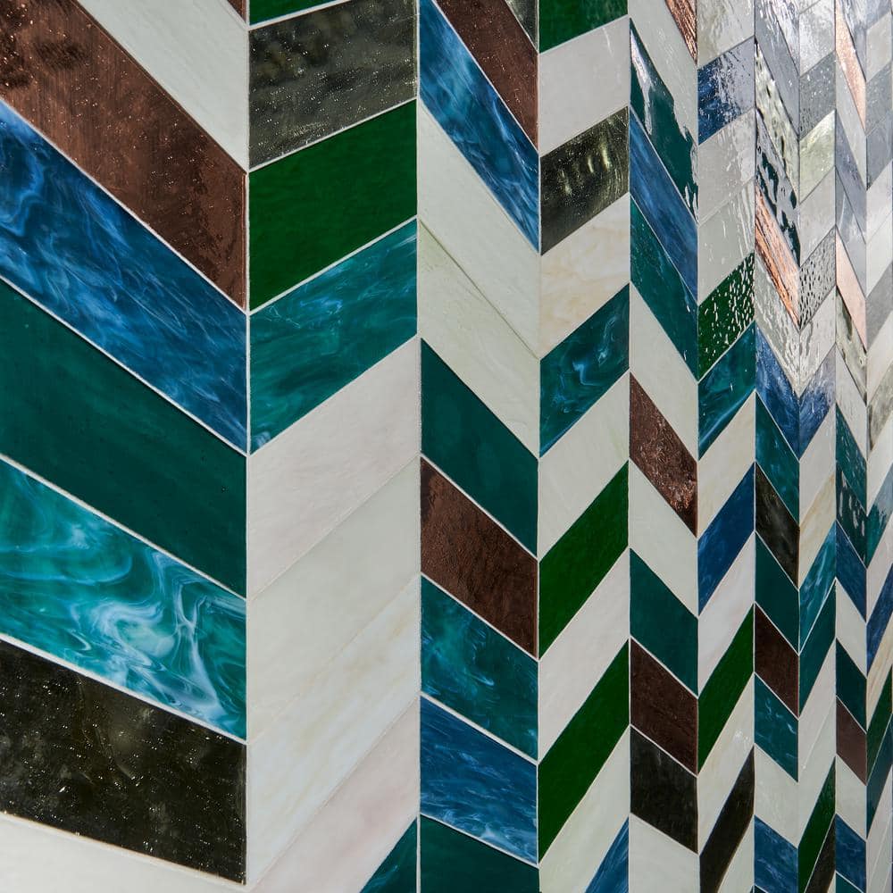 Elizabeth Sutton Green Chevron Glass Mosaic Tile