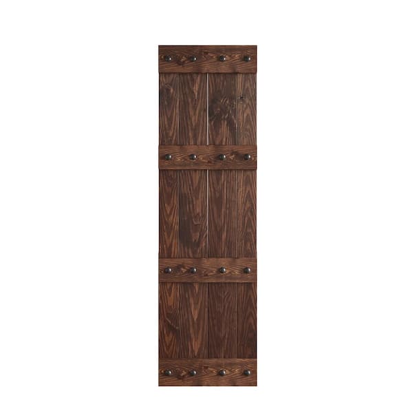 COAST SEQUOIA INC Coast Sequoia 48 in. x 84 in. Castel Dark Walnut Solid Core Pine Wood Bi-Fold Barn Door with Sliding Hardware Kit