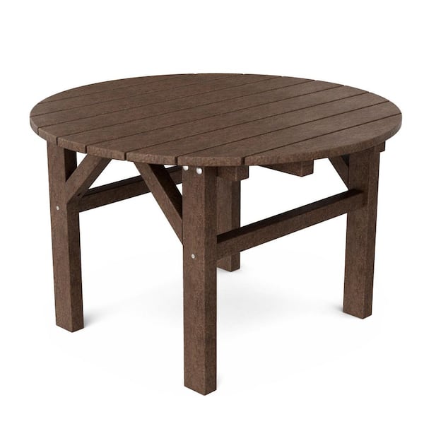 Classic 33 in. Tudor Brown Round HDPE Plastic Outdoor Conversation Table