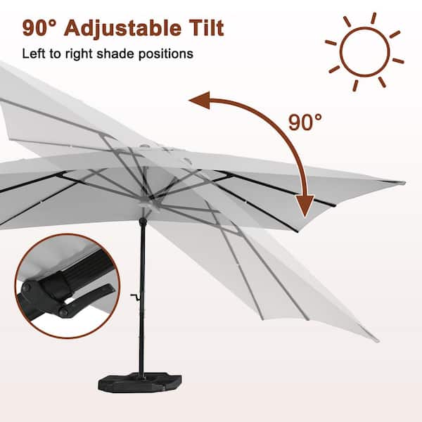 Mondawe 13FT Square Solar LED Cantilever Patio Umbrella with Included Base Stand & Bluetooth Light - Gray