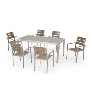 Cape Coral 30 in. Silver 7-Piece Metal Rectangular Outdoor Dining Set