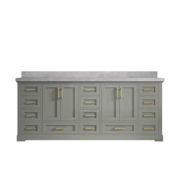 Willow Collections Boston 84 in. W x 22 in. D x 36 in. H Double Sink Bath Vanity in Evergreen with 2 in. Pearl Gray Quartz Top