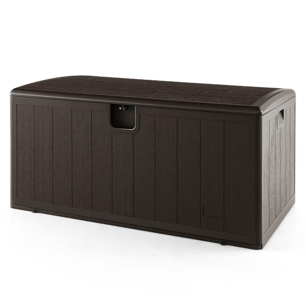 Costway 130 Gal. Patio Brown Deck Box Outdoor Waterproof Storage ...