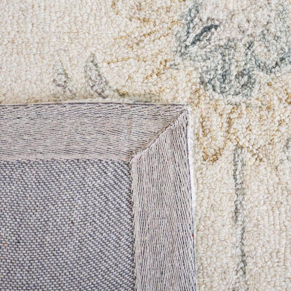 Ivory and Sage Floral Handmade Wool Tufted Area Rug, 3' x 5'