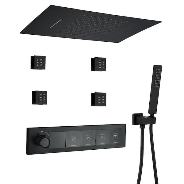 IHOMEadore 4-Spray Wall Mount 13 in. Fixed and Handheld Shower Head 1.6 GPM in Matte Black