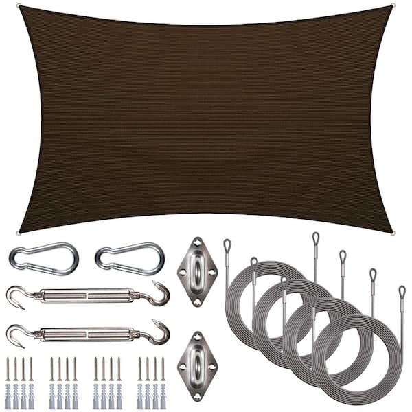 Unbranded 12 ft. x 18 ft. Rectangle Sun Shade Sail with Hardware Kit and Rope-Brown