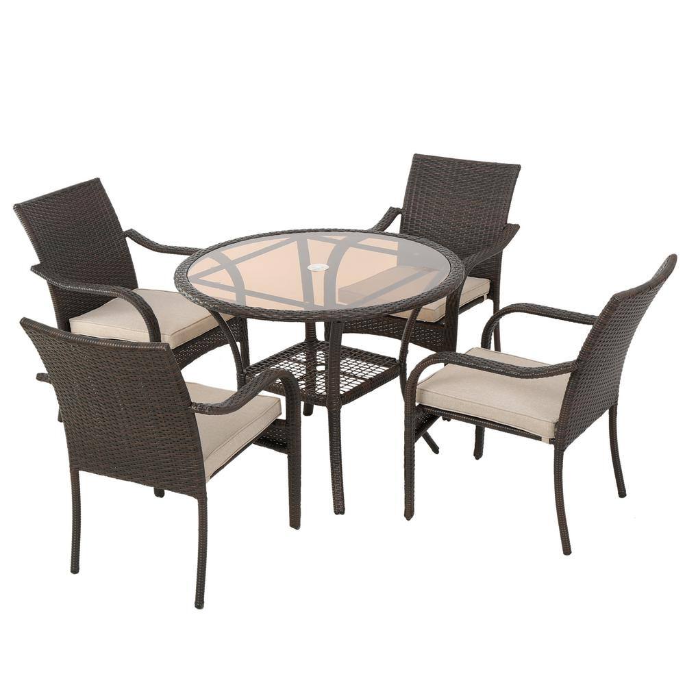 Noble House San Pico Brown 5Piece Faux Rattan Outdoor Patio Dining Set 9247 The Home Depot
