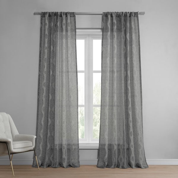 Exclusive Fabrics & Furnishings Vega Charcoal Gray Patterned Linen Sheer Curtain - 50 in. W x 108 in. L (1-Panel)