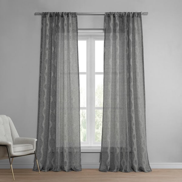 Exclusive Fabrics & Furnishings Vega Charcoal Gray Patterned Linen Sheer Curtain - 50 in. W x 84 in. L (1-Panel)
