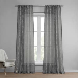 Vega Charcoal Gray Patterned Linen Sheer Curtain - 50 in. W x 96 in. L (1-Panel)