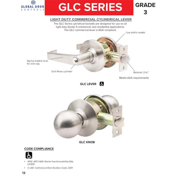 Global Door Controls GLC Series Brushed Chrome Grade Commercial/Residential  Passage Door Knob GLC-5110B-626 The Home Depot