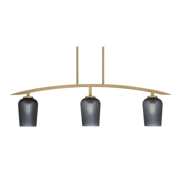 Unbranded Siena 3-Light, Brass, Linear Chandelier, Any room with Smoke Textured Glass Shades
