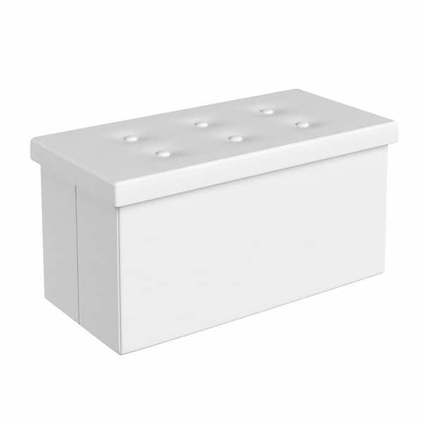 Unbranded White Folding Ottoman Storage Bench Faux Leather