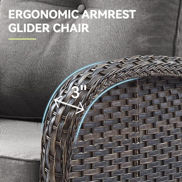 Rotavia Brown 6-Piece Wicker Swivel Glider Outdoor Rocking Chairs Patio Conversation Set with Gray Cushions