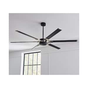 Loft 72 in. Modern Integrated LED Indoor/Outdoor Midnight Black and Brushed Steel Ceiling Fan with DC Motor and Remote