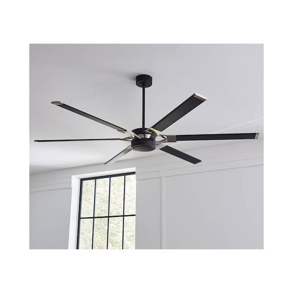 Loft 72 in. Modern Integrated LED Indoor/Outdoor Midnight Black and Brushed Steel Ceiling Fan with DC Motor and Remote