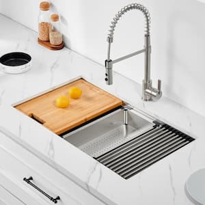 33 in. Undermount Single Bowl 16-Gauge Stainless Steel Workstation Kitchen Sink with Accessories