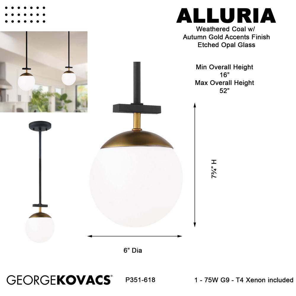 Weathered Black and Autumn Gold Mini Pendant with Etched Opal Glass Globe
