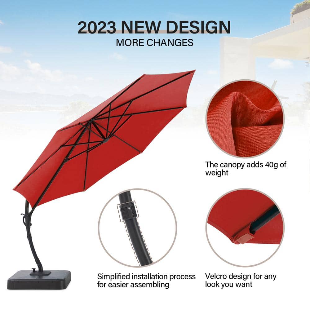 11' Red Aluminum Cantilever Patio Umbrella with Base