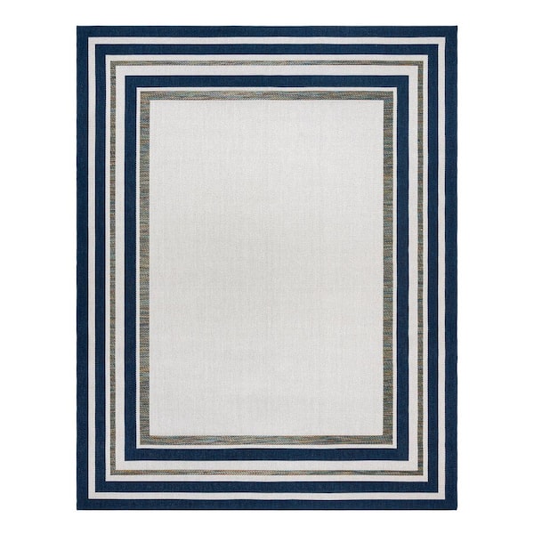 Gertmenian Ringley Simmone Navy 5 ft. x 7 ft. Striped Border Indoor/Outdoor Area Rug