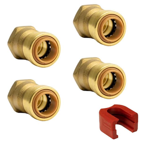 QUICKFITTING 1/2 in. Brass Push-to-Connect x FNPT (Female Thread) Adapter Fitting with SlipClip Release Tool (4-Pack)
