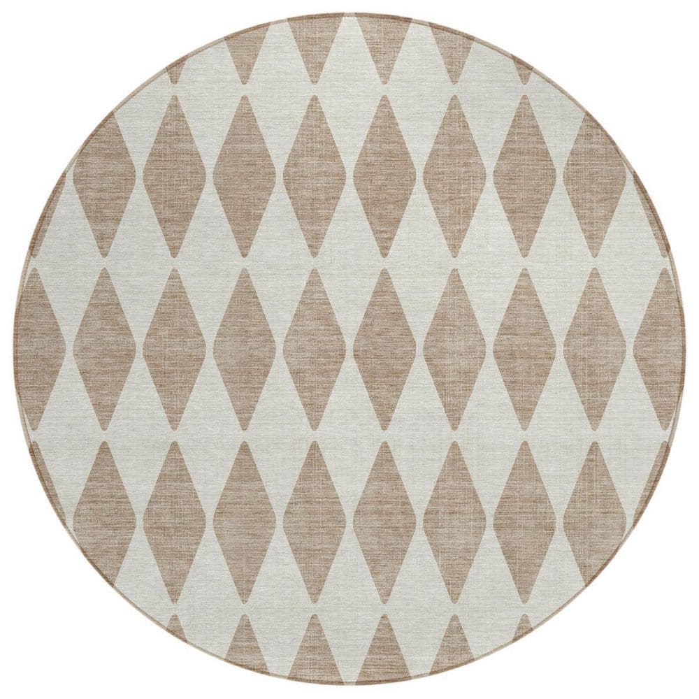 Taupe, Ivory 8 Round ft. Woven Geometric Polyester Round Indoor / Outdoor Area Rug price history on PriceWatchPro