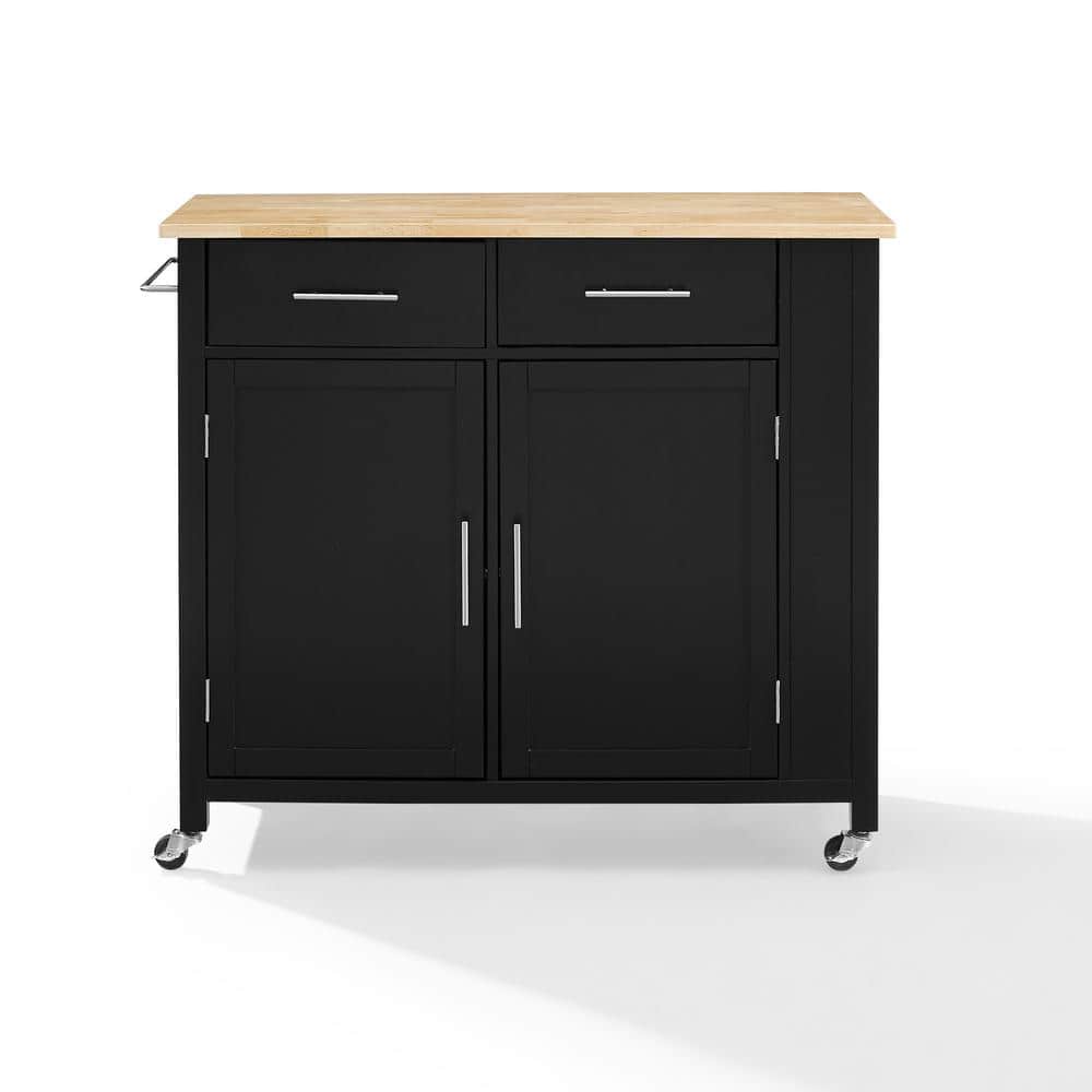 Black Wood Top Drop Leaf Kitchen Island Cart