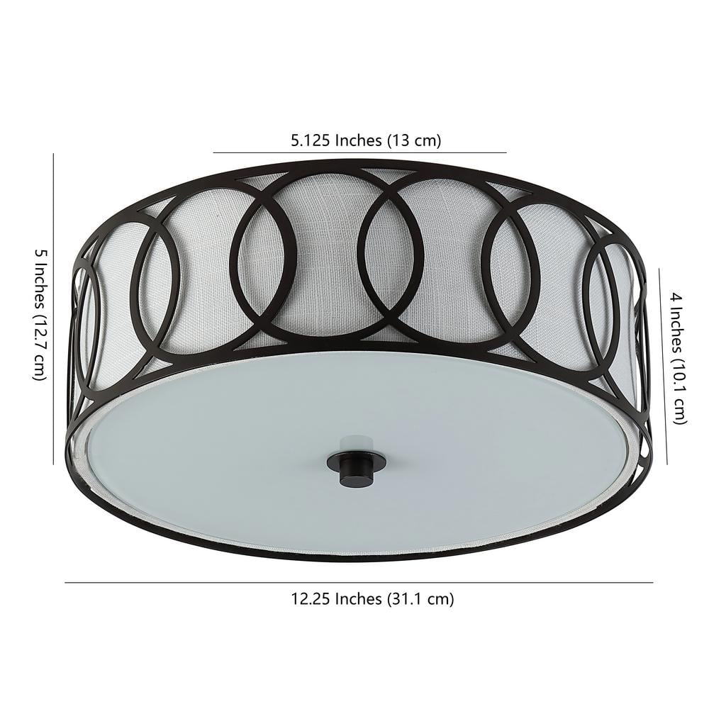 Eloise 12.25" Linen Drum Flush Mount in Oil Rubbed Bronze