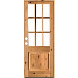 42 in. x 96 in. Rustic Knotty Alder Clear Low-E Glass 9-Lite Clear Stain Right Hand Inswing Single Prehung Front Door