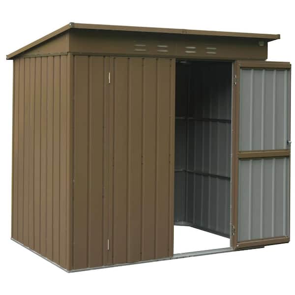 ToolCat 6 ft. W x 4 ft. D Outdoor Metal Shed Waterproof Tool Storage House with Lockable Double Door, Brown (24 sq. ft.)