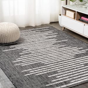 Zolak Berber Stripe Geometric Black/Ivory 3 ft. x 5 ft. Indoor/Outdoor Area Rug