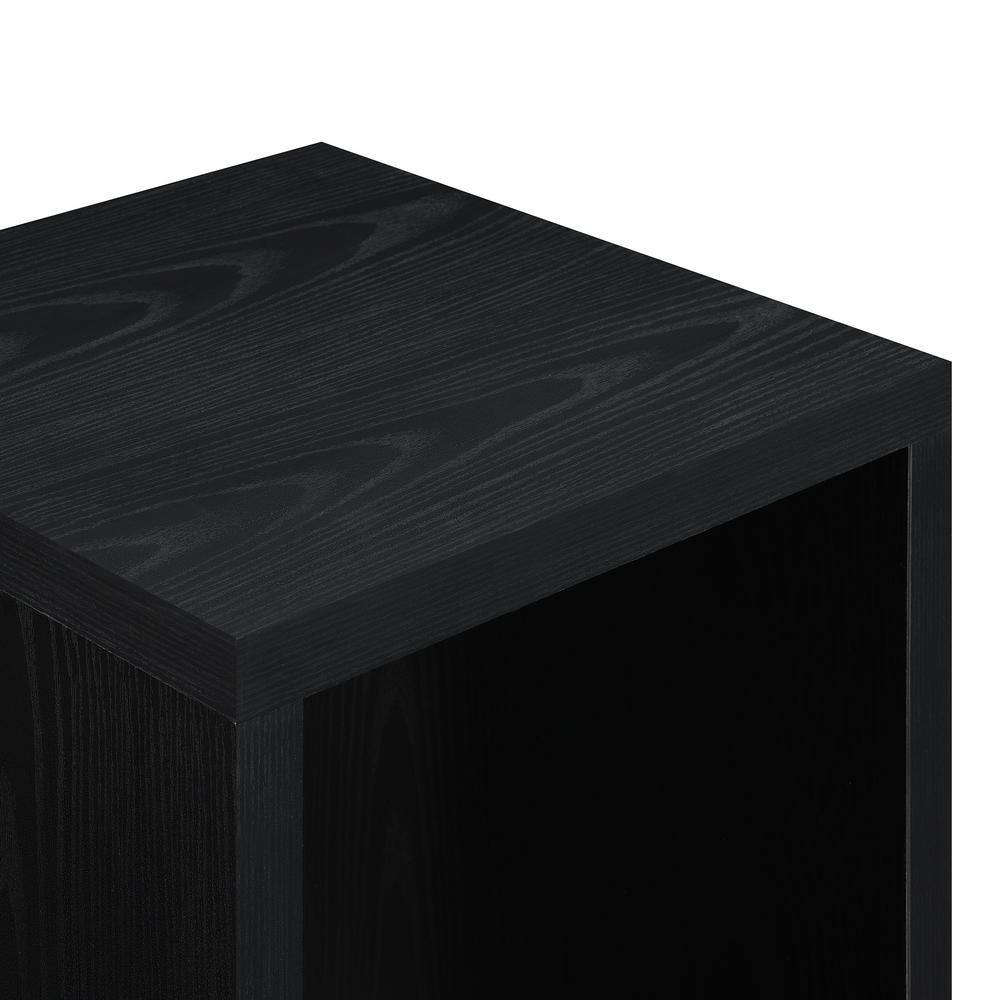 Modern Black Wood & Stone Rectangular End Table with Shelf