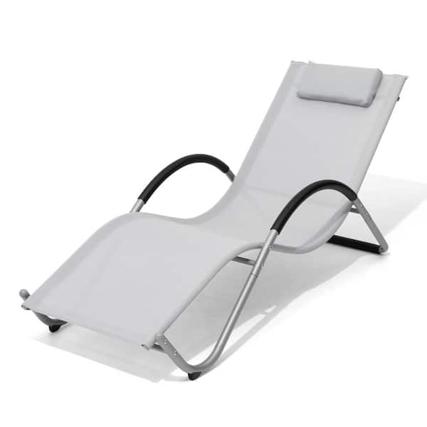 Crestlive Products 1-Piece Light Gray Metal Outdoor Chaise Lounge with Arms and Headrest