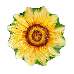 18 in. Sunflower Hand Painted and Embossed Shaped Glass Bird Bath