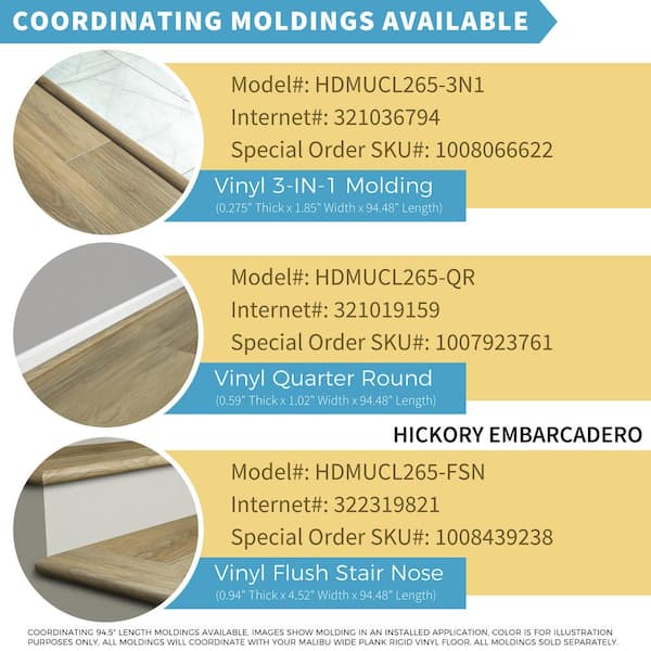 Hickory Rosslyn 0.59 in. Thickness x 1.023 in. Width x 94.48 in. Length Quarter Round Hickory Rosslyn 0.59 in. Thickness x 1.023 in. Width x 94.48 in. Length Quarter Round