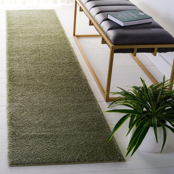 Tahoe Shag 2 ft. x 5 ft. Sage Modern Solid Runner Rug