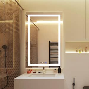 LED Lighted Rectangle Bathroom Wall Mounted LED Mirror 24 in. W x 36 in. H Anti-Fog and Dimmer Touch Sensor