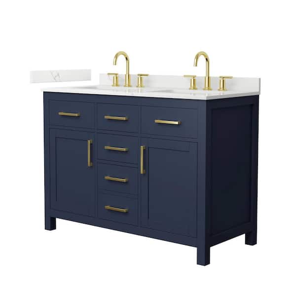 Beckett 48 in. Double Freestanding Dark Blue Bath Vanity with Giotto Quartz Top Unassembled