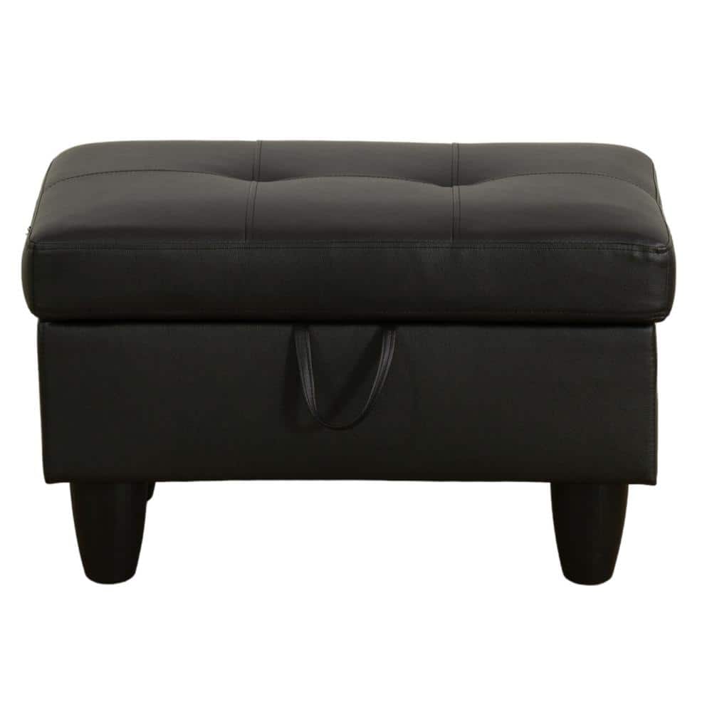 Wood Frame Modern Faux Leather Outdoor Ottoman with Cushion Storage Tufted 
